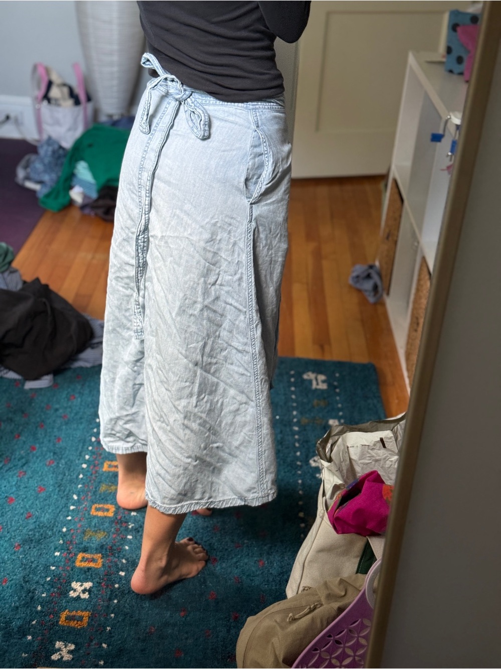Vintage Gap Light Wash Denim Wrap Midi Skirt - Light Blue